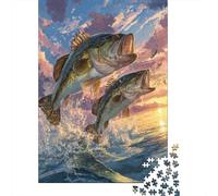 Ocean Largemouth Bass And Marlin Jumping Out of Water1000 Piece Impossible for Adults Games Gifts Kids Challenge JigsawSunset