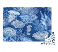 Ocean Life Art-Blue Marine Illustration 1000pc Jigsaw Featuring Unique Shapes Favourites Jigsaw As Anti-stress Puzzles for Digital Detox Activities And Retirement Gifts 70x50cm/1000pcs