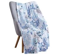 Ocean Life Coastal Throw Blanket: Soft Plush Velvet Fleece Bright Blues and Greys on White, Accent for Sofa Couch Chair Bed or Dorm (Shell Surf)