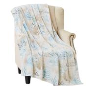 Ocean Life Coastal Throw Blanket: Soft Plush Velvet Fleece Calming Hues of Blues Greens Beige White Relax Beach Sunset Words, Accent with Shells and Coral (Kelaa)