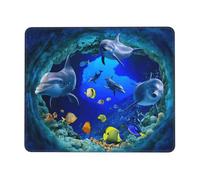Ocean Life Dolphins Fish Art Gaming Mouse Pad Non-Slip Rubber Base Waterproof Washablee Small Mousepad for Wireless Mouse Computer Desk 11.8"x9.8"