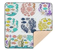 Ocean Life Elements Pattern Large Stylish Baby Playmat for Indoor Outdoor Washable Tummy Time Mat for Baby Kids Toddlers Infants, 50'' x 50''