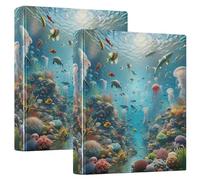 Ocean Life Jellyfish Three Ring Binders 1.5 Inch Hold 200 Sheets Cute 3 Ring Folders Floral Round Ring Office Binder, 12.4x10.63x2.36inch, 1 Pack