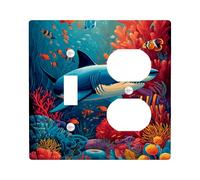Ocean Life Light Switch Cover Plates/Outlet Covers, Blue Shark and Coral Reef Design for Kids Room Decor, Thermoplastic Wall Plates, Standard Size Toggle Duplex