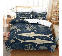 Ocean Life Pattern-Nautical Sea Design Duvet Cover Set 3 PCS Hotel Quality Quilt Cover Bedding Set Bed Covers with Pillowcases with Zipper Closure Ultra Soft Anti Allergic Microfiber Super King（260x22