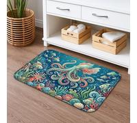 Ocean Life Quick Dry Bath Mat, Colorful Sea Creatures Artistic Non Slip Shower Mat, Summer Coastal Flannel Washable Bath Rugs for Bathroom Toilet Restroom Decorative 20x32 Inch