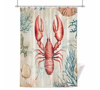 Ocean Life Shower Curtain for Bathroom, Red Lobster Coral Shell Waterproof Cloth Fabric Bathroom Accessories Set with 12 Rust Proof Plastic Hooks, 72” x 84”