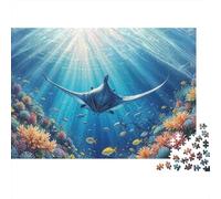 Ocean Life Underwater Scene 1000-Piece Puzzle for Adults, 52x38cm/1000pcs, Shared Family Time Around The Table; White Card Pieces for Tidy Handling