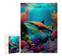 Ocean Life with Shark - Adult Wooden Jigsaw, 500 PCS, Seasonal Gift; for Shared Table Time