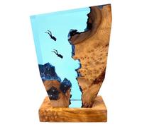 Ocean Light Lamp - LED Night Light with Wooden Base and USB Cable - Epoxy Resin Ocean Decor for Office, Bedroom, and Desk Art Ornament