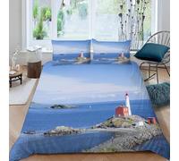 Ocean Lighthouse King Size Duvet Cover Sets Boys and Girls Bedding Set 3D Print Microfiber Soft Lightweight Breathable Quilt Cover with Zipper and 2 Pillowcases c-279