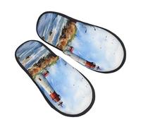 Ocean Lighthouse Slippers for Women Men Sea Non-Slip House Slippers Indoor Comfy Fuzzy Footwear Memory Foam Bedroom Travel Shoes L