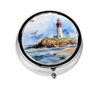 Ocean Lighthouse Small Pill Box 3 Compartment Portable Pill Box for Purse Pocket Sea Mini Medicine Organiser for Daily Vitamin Fish Oil Storage
