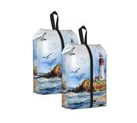 Ocean Lighthouse Travel Shoe Bag 2Pcs Sea Water Resistant Shoe Organiser with Zipper Handle, Lightweight Pouch for Suitcase & Gym, Folds Flat for Packing