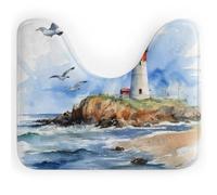 Ocean Lighthouse U Shape Toilet Mat 40x50 cm, Absorbent Coral Velvet | Sea Pedestal Mat, Soft Plush, Non Slip, Quick Dry, Machine Washable, for Bathroom Floor