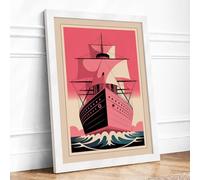 Ocean Liner in Motion Art Deco Framed Wall Art Print A3 (42×29.7cm) White, Wall Decor for Living Room, Bedroom, Office & Home, Ready to Hang, Art Gift