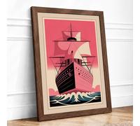 Ocean Liner in Motion Art Deco Framed Wall Art Print A4 Walnut