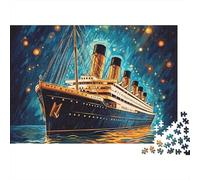 Ocean Liner Night Scene Premium Cardboard 1000 Piece Nautical Art Style Vivid Puzzle Set, Educational Challenge Adults/Teens, Stress Relief, Gift for Seniors/Teens 38x26cm/1000pcs