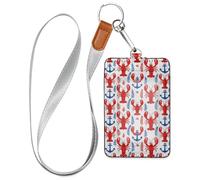 Ocean Lobster Anchors Red White Cruise Essentials id Card Badge Holder with Lanyard id case Holder for Ship Cards Travel & Vacation