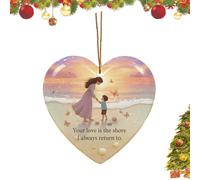 Ocean Love Pocket Heart, 2D Acrylic Heart-Shaped Ornaments, Beach Scene Couple/Family Christmas Ornaments, Holiday Keepsake for Couple Him Her, Romantic Sea-Themed Heart-Shaped Decor (C)