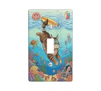 Ocean Maine Coons Cat Diving Decorative Light Switch Cover Plate 1 Gang Single Toggle, Summer Kitten Sea Coastal Electrical Switchplate, Underwater Electrical Faceplate for Bedroom Room