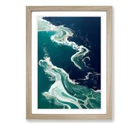 Ocean Marbling Framed Print | A2 Oak Framed Wall Art | Ready to Hang | Modern Nautical Picture | Living Room Bedroom Lounge Office