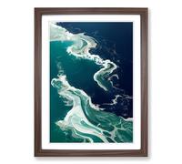 Ocean Marbling Framed Print | A2 Walnut Framed Wall Art | Ready to Hang | Modern Nautical Picture | Living Room Bedroom Lounge Office