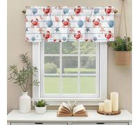 Ocean Marine Life Valances for Windows, Nautical Sea Red Crabs Starfish Blue Shell Wood Grain Rod Pocket Valance Short Window Treatments Curtains for Kitchen Bathroom Bedroom Decor, 42 x 12 Inches