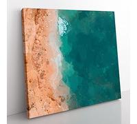 Ocean Meets the Sand in Abstract Modern Canvas Wall Art Print Ready to Hang, Framed Picture for Living Room Bedroom Home Office Décor, 35x35 cm (14x14 Inch)