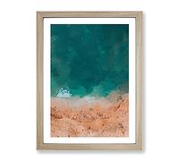 Ocean Meets The Sand In Abstract Modern Framed Print | A4 Oak Framed Wall Art | Ready to Hang | Abstract Nautical Picture | Living Room Bedroom Lounge Office