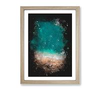 Ocean Meets The Sand Paint Splash Modern Framed Print | A2 Oak Framed Wall Art | Ready to Hang | Modern Nautical Picture | Living Room Bedroom Lounge Office