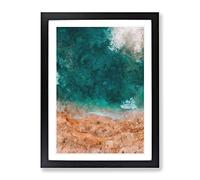 Ocean Meets The Sand Painting Modern Framed Print | A3 Black Framed Wall Art | Ready to Hang | Modern Nautical Picture | Living Room Bedroom Lounge Office