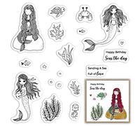 Ocean Mermaid Clear Stamps for Card Making, Fairy Tale Sea Fish Words Clear Rubber Stamps Seaweed Summer Stamps for Holiday Card Making Decor DIY Scrapbooking Transparent Album Decor Paper Craft