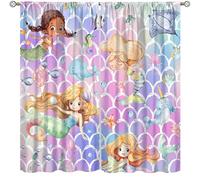 Ocean Mermaid Window Curtain,Underwater Cartoon Sea Animals Cute Whale Starfish Girls Kids Curtains Kitchen Dining Room Cafe Living Room Bedroom Office Drapes,52x96 in
