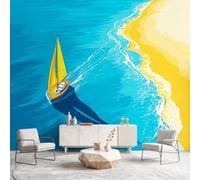 Ocean Modern Summer Non-Woven Wall Mural - 200 x 140 cm(W x H) Sailing Boat Coast Background Wallpaper for Living Room Playroom Teen Room Kids' Bedroom Mural Wall Art