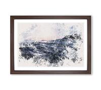 Ocean Moods Watercolour Framed Print | A2 Walnut Framed Wall Art | Ready to Hang | Modern Nautical Picture | Living Room Bedroom Lounge Office