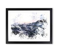 Ocean Moods Watercolour Modern Framed Print | A2 Black Framed Wall Art | Ready to Hang | Modern Nautical Picture | Living Room Bedroom Lounge Office