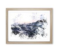 Ocean Moods Watercolour Modern Framed Print | A2 Oak Framed Wall Art | Ready to Hang | Modern Nautical Picture | Living Room Bedroom Lounge Office