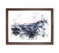 Ocean Moods Watercolour Modern Framed Print | A2 Walnut Framed Wall Art | Ready to Hang | Modern Nautical Picture | Living Room Bedroom Lounge Office