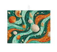 Ocean Mosaic Dish Drying Mats For Kitchen Counter, Beach Inspired Absorbent Dish Drainer Rack Mat, Summer Microfiber Drying Pad For Kitchen Counter Coffee Bar Protector 18x24 Inch