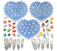 Ocean Nail Molds,3Pcs Flower Starfish Seashell Conch Jellyfish Nail Art Moulds Summer Beach 3D Silicone Nail Charm Mold Clear Resin Moulds Modeling Templates Nail Art Design Tools