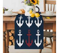 Ocean Nautical White and Red Ship's Anchor Table Runner 70 Inches Long,Table Runners Kitchen Dining Tables Decoration for Home Party Decor, Dark Blue Tables Runner Wedding Dresser Scarf