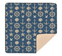 Ocean Navy Cute Foldable Baby Activity Play Mat for Floor Water Resistant Baby Kick Crawling Mat for Newborns Babies Infants Toddlers, 50'' x 50''