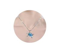 Ocean Necklace, Silver Pendant Necklace for Women with Created Opal Starfish Turtle Necklace Jewelry Gift for Her Christmas Day, Brass, Created Opal
