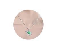 Ocean Necklace, Silver Pendant Necklace for Women with Created Opal Starfish Turtle Necklace Jewelry Gift for Her Christmas Day, Brass, Created Opal