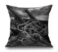 Ocean Octopus and Ship Pattern Throw Pillow Case 18 x 18 Inch Decorative Cotton Linen Cushion Cover for Sofa Couch Bed