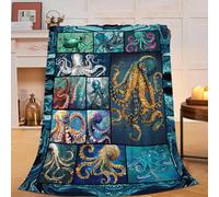Ocean Octopus Blanket Soft Octopus Flannel Fleece Blanket Cozy Warm Nautical Octopus Stuff Decor Bedding Plush Throw Blanket Octopus Gifts for Lovers Girls Boys Kids Women Adults Bed Travel 40"x50"