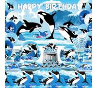 Ocean Orca Party Decorations - Orca Happy Birthday Backdrop, Cake Toppers, Tableware, Tablecloth and Balloons for Killer Whales Party Supplies Under The Sea, Serves 20
