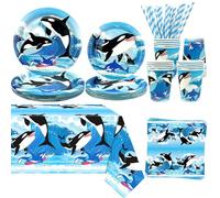 Ocean Orca Party Decorations - Orca Happy Birthday Plates Tablecloth Napkins Tableware for Killer Whales Party Supplies Under The Sea, Serves 20