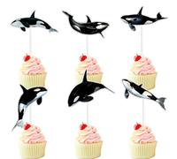 Ocean Orca Themed Happy Birthday Cupcake Toppers 18-PC Set - These are great orca-themed birthday party, baby shower party, or ocean-themed party decorations for kids, boys, or girls - SugarGera